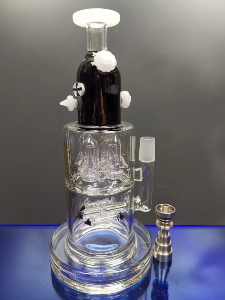 Bong en verre avec base épaisse fontaine perc recycleur plates-formes pétrolières bongs double fonction tuyau de brûleur à mazout en verre fumé plates-formes en verre capiteux motshopshop