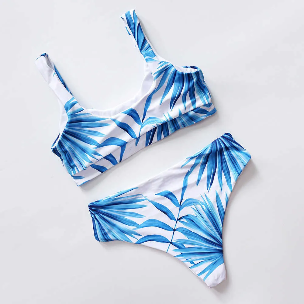 Sexy colher pescoço pescoço branco folha palma tropical swimwear swimwear mulheres swimwear mulheres swimsuit fêmea banho terno 210629