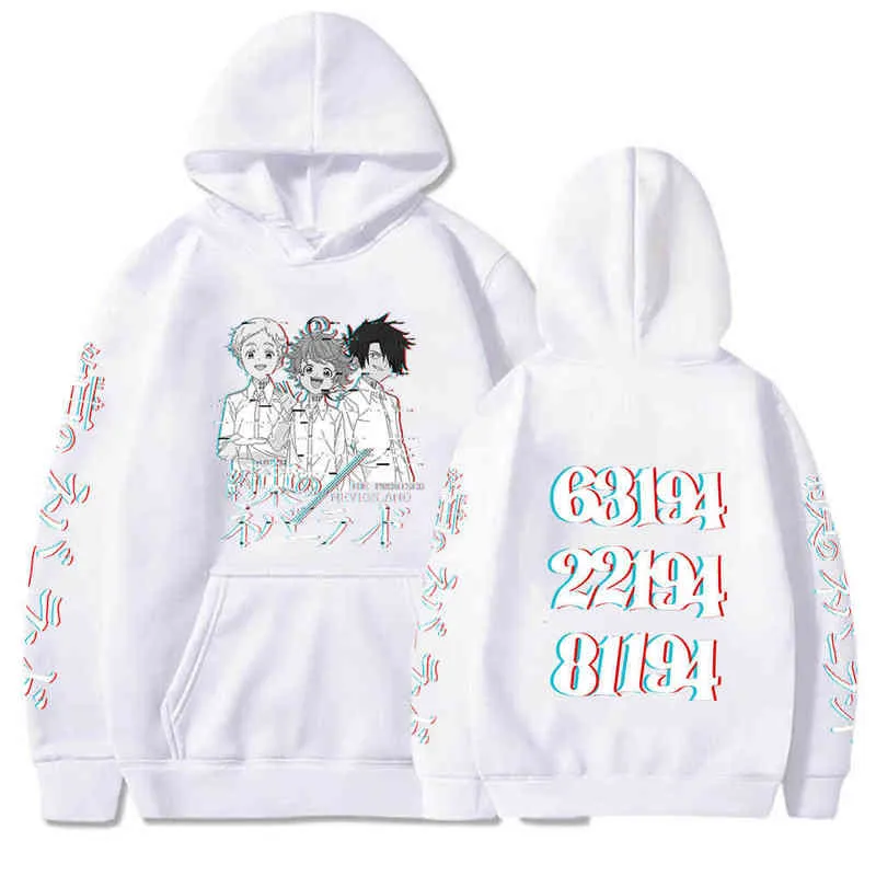 The Promise Neverland Hoodies Mannen Dames Lange Mouw Sweatshirt Emma Norman Ray Tops Kleding H1206