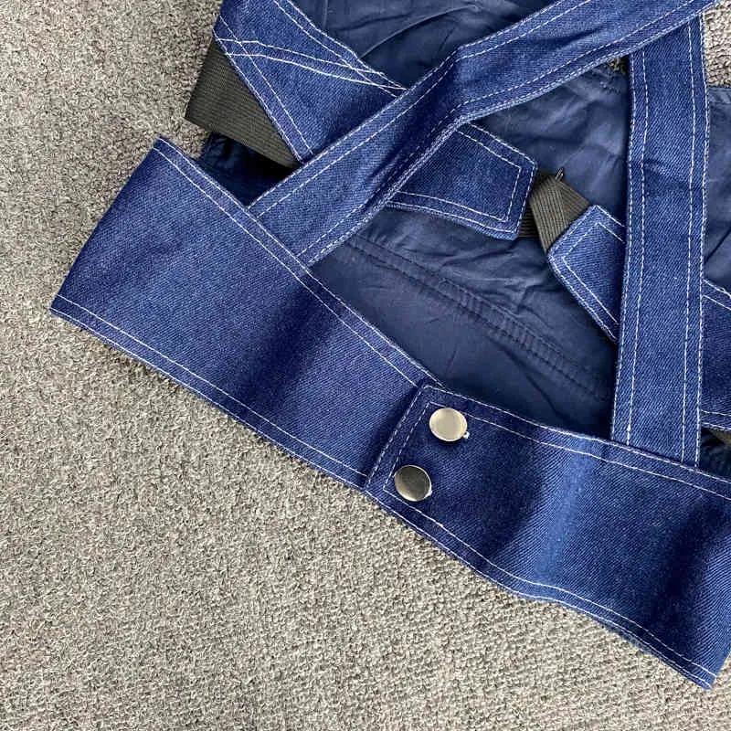 Koreanische kurz geschnittene Nabelschnur Schönheit zurück sexy Denim Weste Leibchen Damen Tops Sommer Falten schlanke Oberbekleidung Top 210420