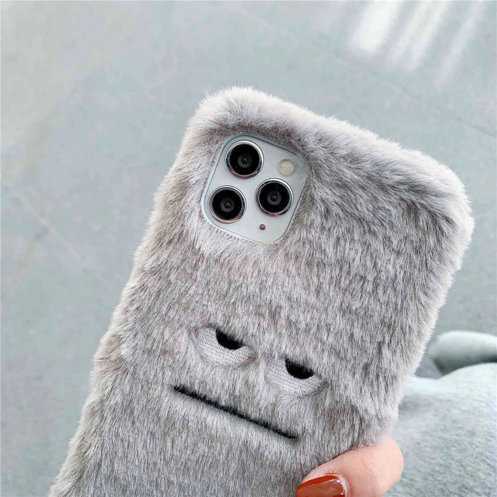 Funny Cute Furry Fluffy Suede Cloth Silicone Phone Case For iPhone 13 12 11 Pro Max XS 12 X XR 6 6S 7 8 Plus SE Soft Plush Cover H1120