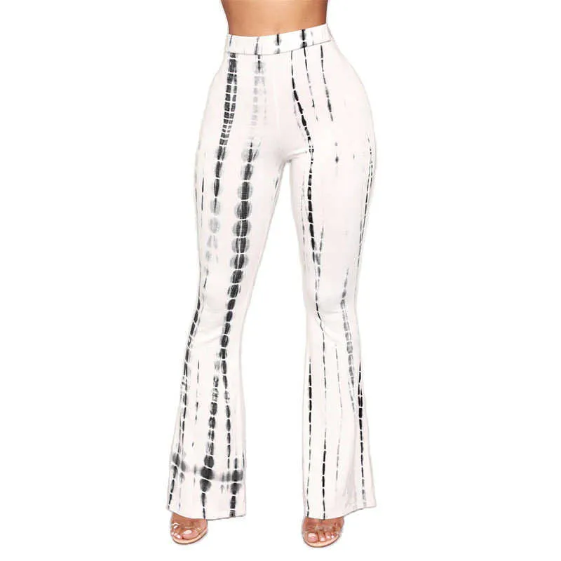 Casual Oficina Damas Fondos elásticos Sexy Bodycon Pantalones acampanados Impreso Pantalones elásticos Streetwear Mujeres Venta al por mayor Dropshipping Q0801