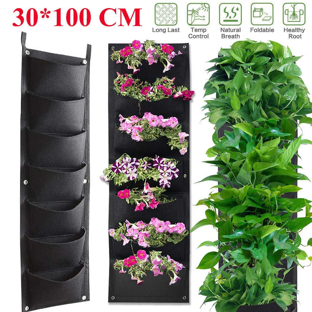 100 * 30 cm Jardinière Verticale Murale Plantation Fleur Sac De Culture 7 Poche Légumes Vivant Jardin Sac Fournitures Pour La Maison D30 210615