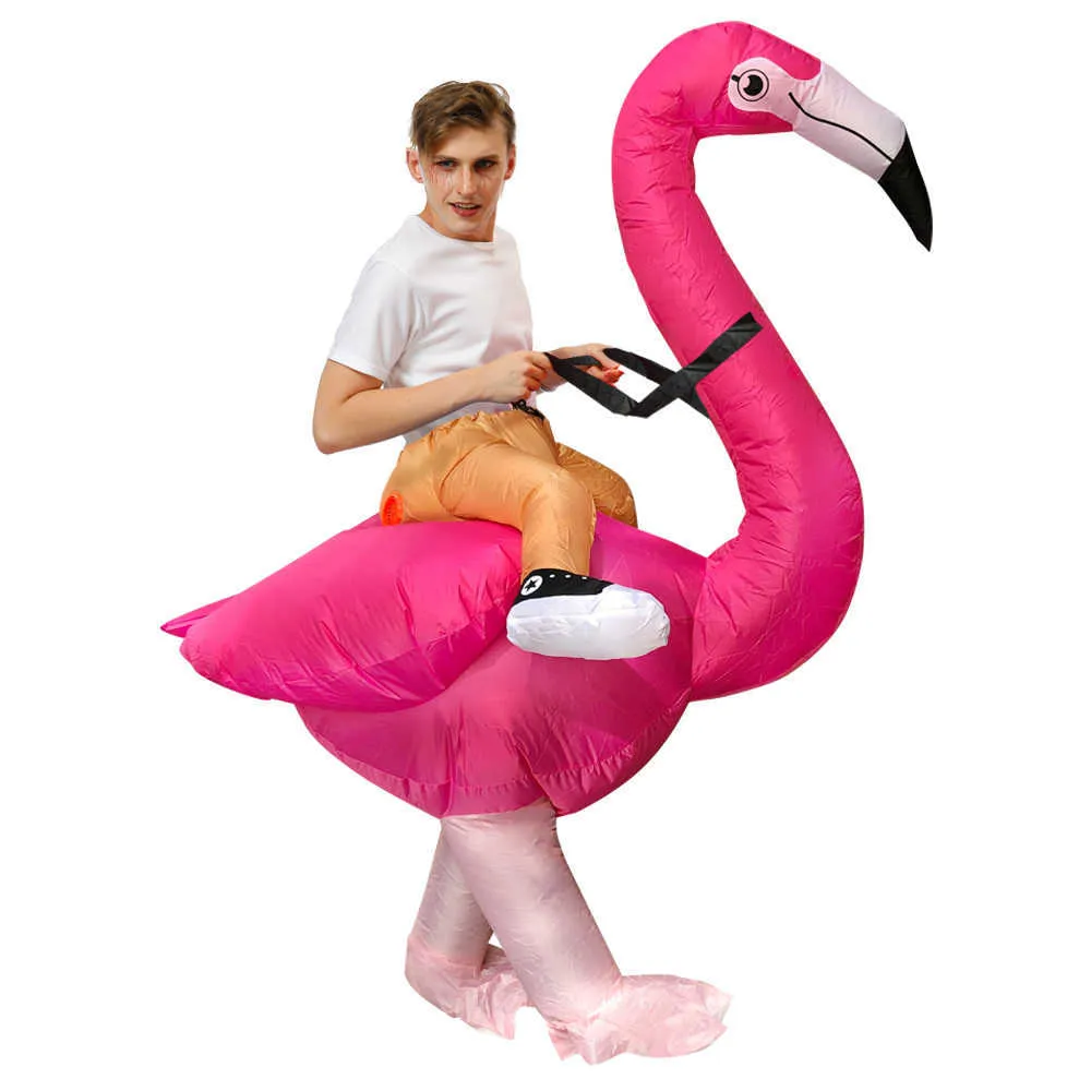Grappige Carnaval Cosplay Flamingo Opblaasbare Kostuums Halloween Kostuum Mannen Vrouwen Unisex Jurk Purim Kostuum Partij Y0827