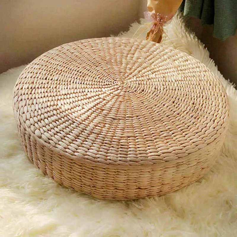 Floor Pillow Eco-Friendly Round Straw Cushion Hand Woven Tatami Mat Yoga Tea Ceremony Meditation Pad 211203