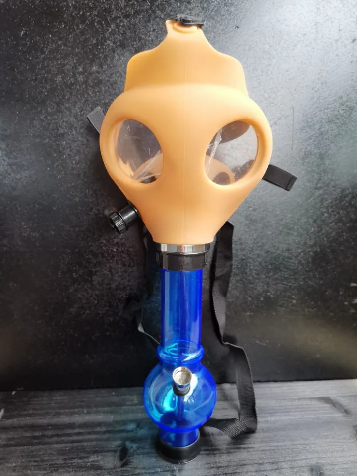 Gasmask med akrylrökning bong silikonrör tabakco shisha rök rör vatten rör rök tillbehörshopp för rökrör Sestshop