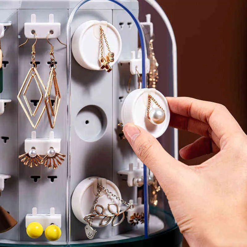 Boîte de rangement de bijoux organisateur de maquillage boucle d'oreille présentoir bracelet collier en plastique grande capacité rotation à 360 degrés 211102