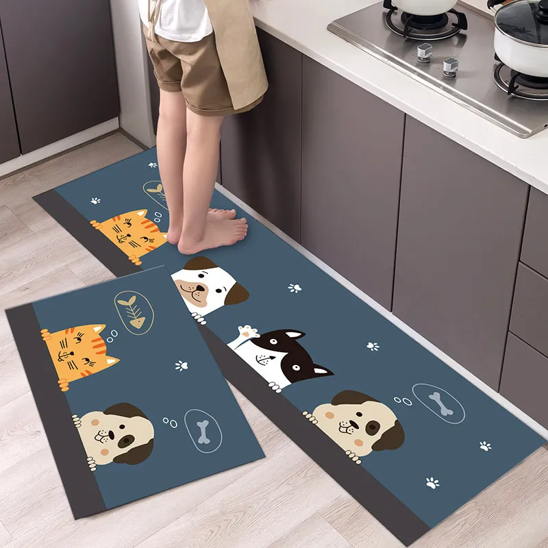 Kitchen Mat Cartoon Animals Long Strip Non-Slip Entrance Doormat Bedroom Home Floor Decoration Carpet Absorbent Bath Rug 220301