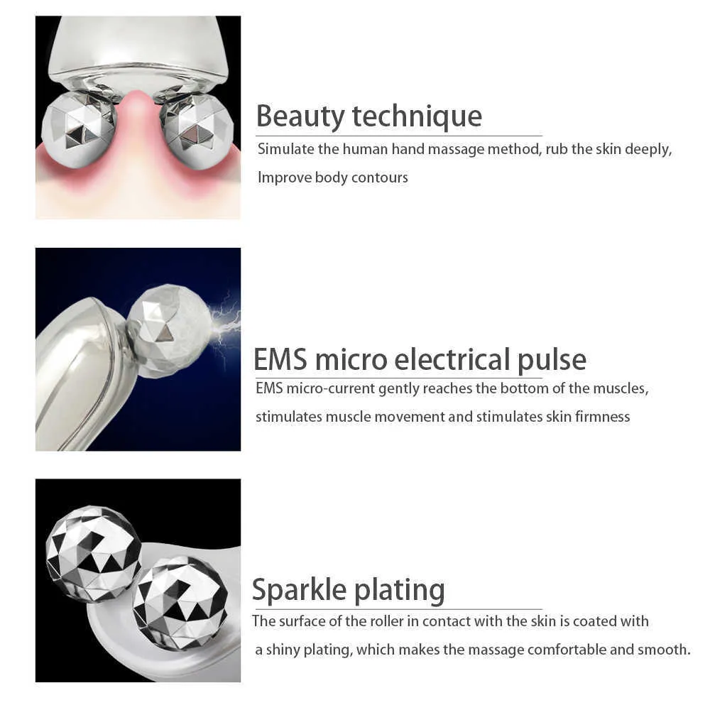3D Electric Microcurrent Face Slimming Massage Roller Gouache Scraper för EMS Hudvård 210806