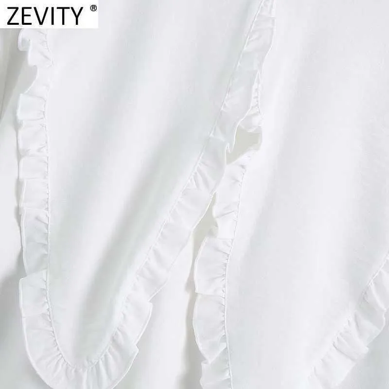 Zevity Women High Street Big Perter Pan Collar Patchwork Vit Mini Skjorta Klänning Kvinna Chic Agaric Lace Ruffles Vestido DS8106 210603