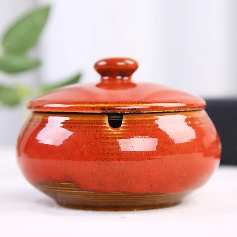 Creative Household Ceramic Ashtrays Chinese Large vintage Decorative Ashtray with Cover