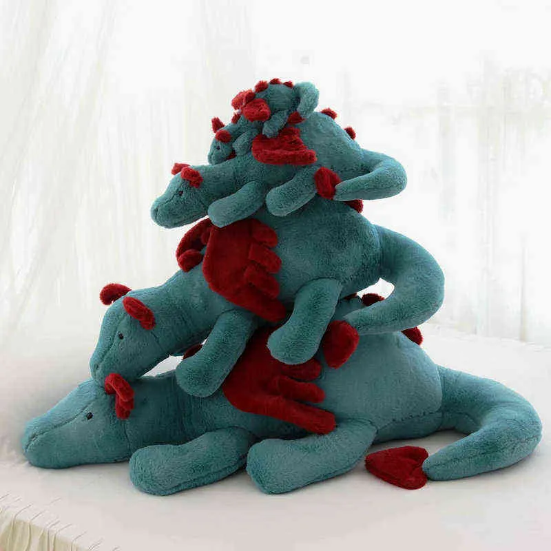 Fluffy Hair Blue Pterosauria Dragon Kanin Plush Toy Stuffed Evil Red Fly Wings Fire Plushies Doll Leksaker för barn Pojke 220119