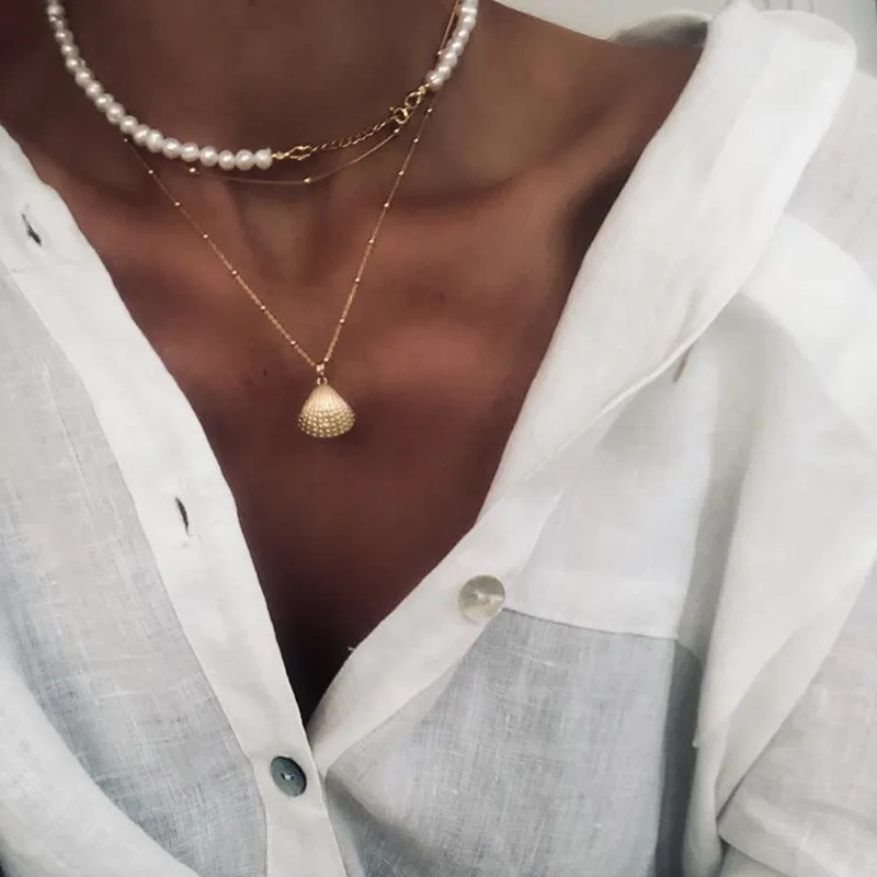 17 km punk barock oregelbunden pärlkedja Choker halsband för kvinnor asymmetrisk lås pärlor hänge halsband 2021 trend smycken