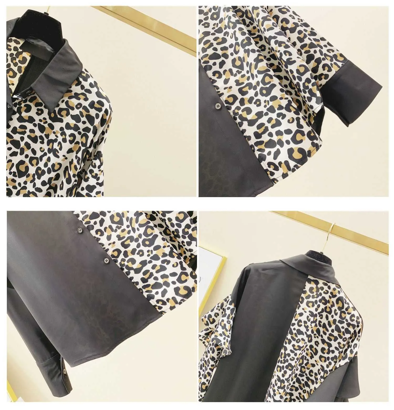 Wiosna i jesień Koszula Koreański Kontrast Ruffle Leopard Drukuj Bluzka z długim rękawem Plus Size Kobiety Bluzki 210615