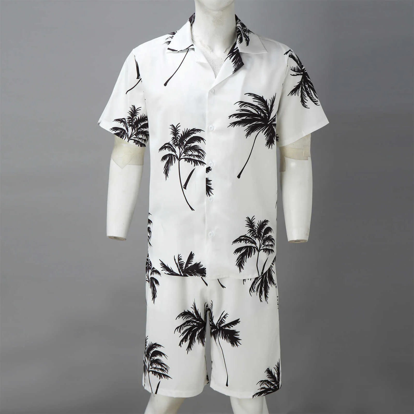2021 verano Hawaii Trend Print Sets hombres Hawaii Shorts camisa conjunto de ropa Casual palmera Floral camisa playa manga corta traje X0909