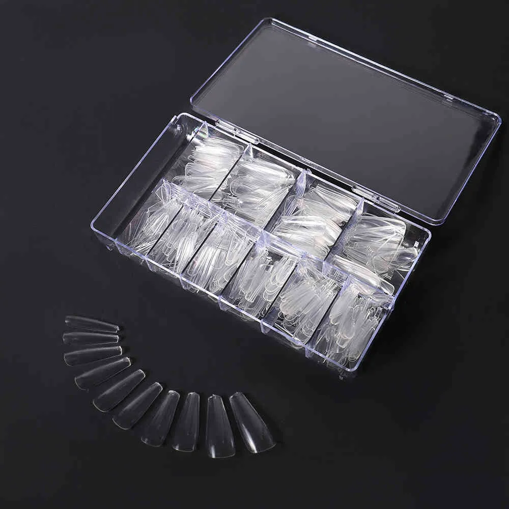 box Fake Nail Tips Extension Acrylic Transparent French False Nails Pointy Stiletto Square Full Cover Manicure Tool