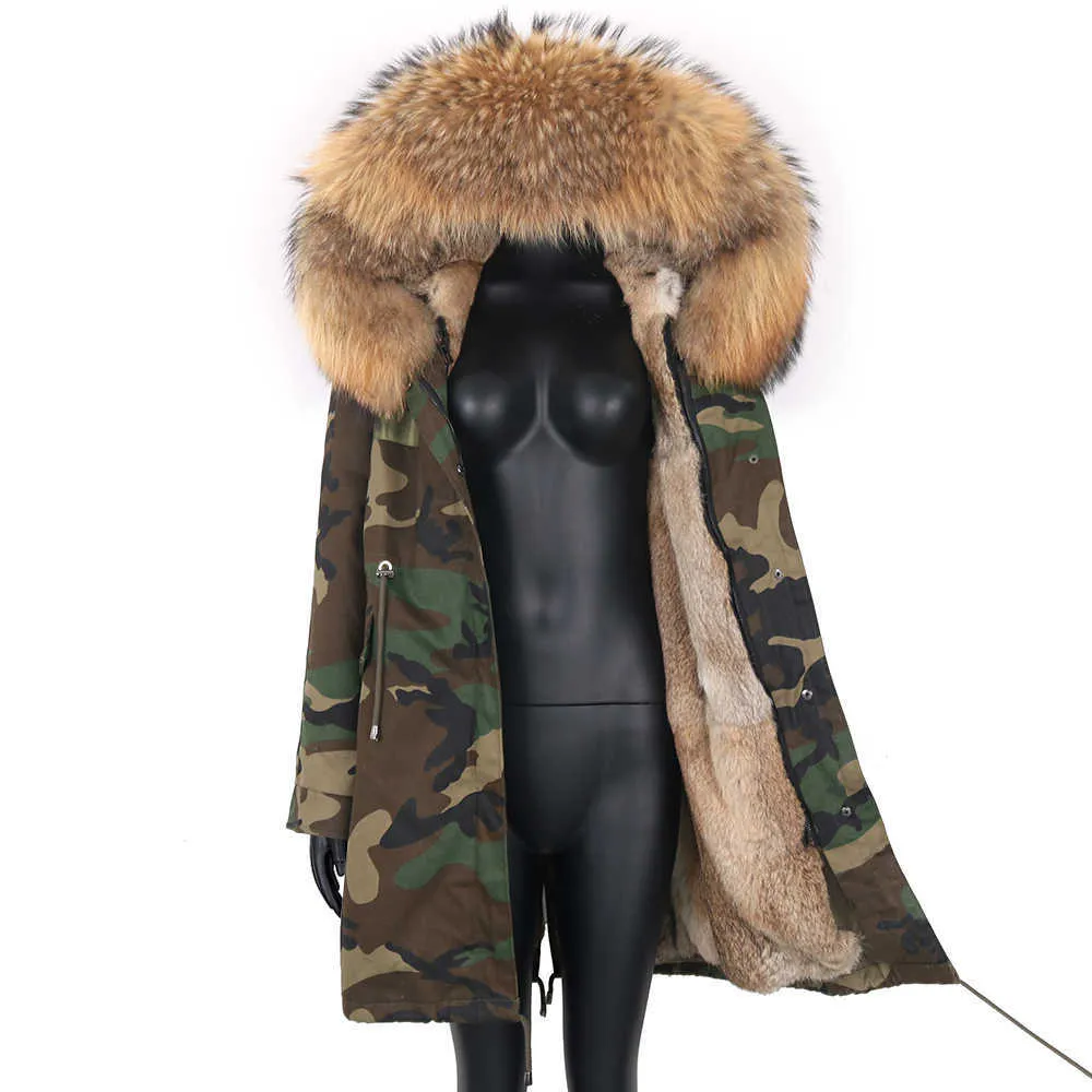 Real Fur Coat Vinterjacka Kvinnor Mode Real Fur Liner Long Parka Vattentät Naturlig Fur Collar Hood Tjock varm kappa 211019