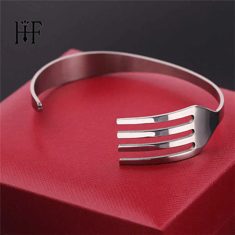 Hiphop Mannen Rock 4 Kleuren Vork Lepel Armbanden Rvs Armbanden Armbanden Voor Mannen Dames Manchet Armbanden Punk Sieraden Q0719