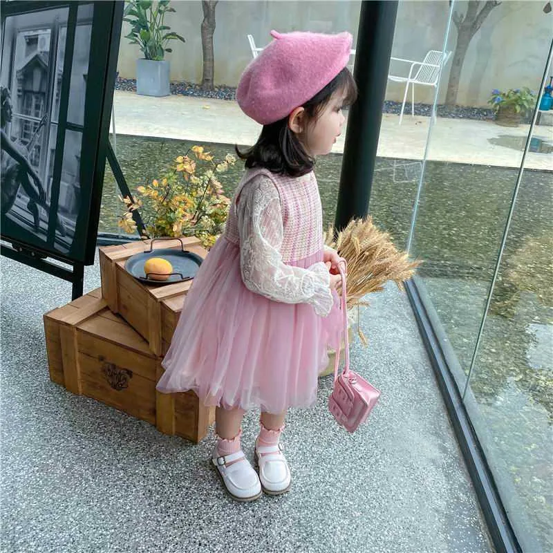 Girls Outfits Pink Long Sleeve Coat+gauze Sundress Fashion Baby Girl Sets Clothes 1-7Y E11045 210610