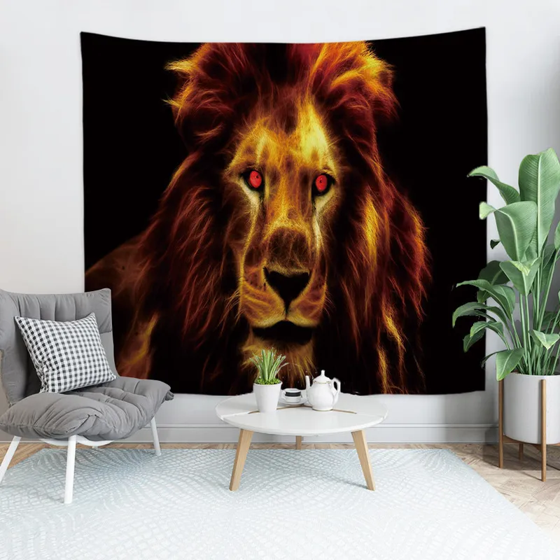 Cilected Cartoon Lion Arazzo appeso a parete in poliestere sottile stampa animale soggiorno camera da letto sfondo coperta 220301