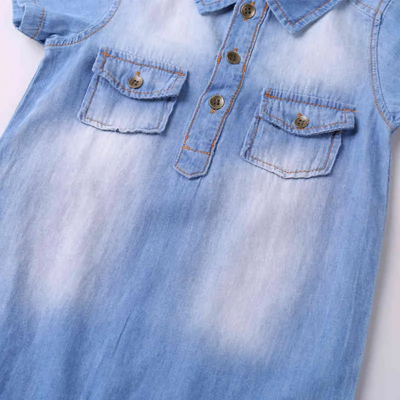 Bebé mameluco solapa monos de manga corta verano niño nacido niña niño denim mono ropa linda 210515