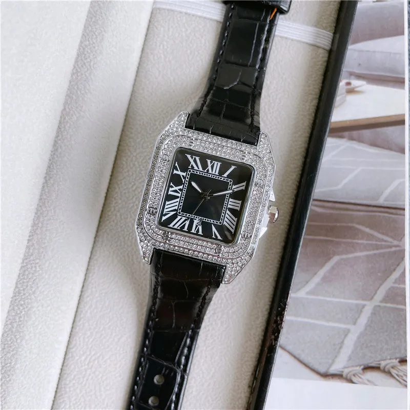 Marque de mode Regarde des femmes Girl Square Crystal Style High Quality Cuir Strap Wrist Watch CA57274N