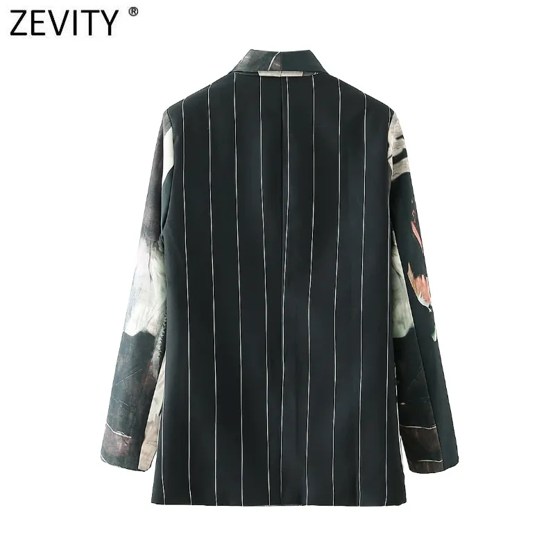 Women Vintage Tie Dyed Printing Back Striped Patchwork Fitting Blazer Coat Office Ladies Double Breasted Chic Tops CT671 210420