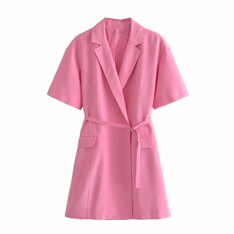 ZA Rose Summer Blazer Robe Femmes À Manches Courtes Double Boutonnage Élégant Bureau Lady Robe Poches Latérales Femme Mini Robes 210602