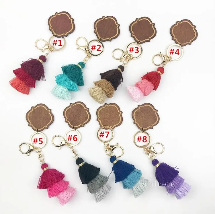 Porte-clés en bois personnalisé Party Favor Gland en coton à trois couches et pendentif à puce Porte-clés Multicolore T2I53123