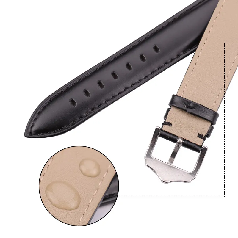Hengrc Watchband con 316L de acero Hebilla de acero suave suave de cuero genuino accesorios para la correa para mujeres 18 19 20 21 22 24 mm