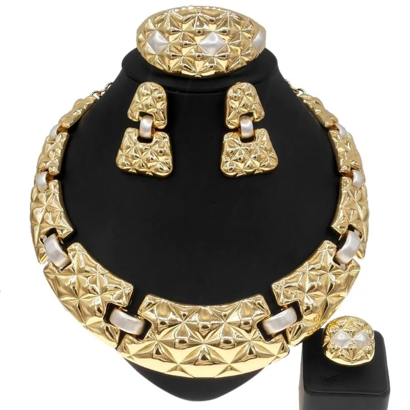 Brincos colar yulaili venda ouro brasileiro luxo cobre banhado conjunto de jóias conjuntos de moda italiana para festa feminina wedding263c