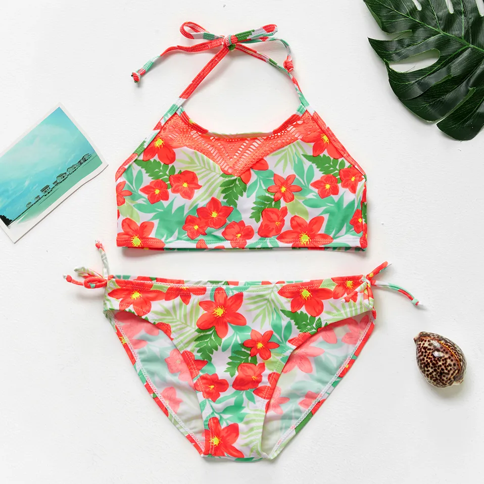 Maillots de bain enfants plage 2 ~ 16 ans filles maillot de bain enfants maillots de bain mignon imprimer enfants Bikini ensembles style à volants enfants wear-ST110MIX