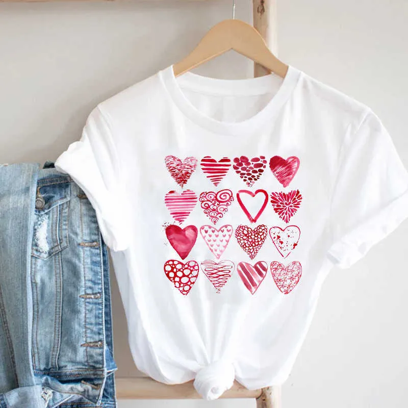 Dames Casual Cartoon 2021 Valentijnsdag Korte Mouw Lente Zomer Mode Kleding Print Tee Top T-shirt Vrouwelijke Grafische T-shirt X0628