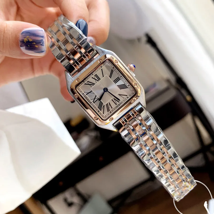 Marca de moda relógios feminino senhora menina quadrado algarismos árabes dial estilo aço metal boa qualidade relógio pulso c65229d