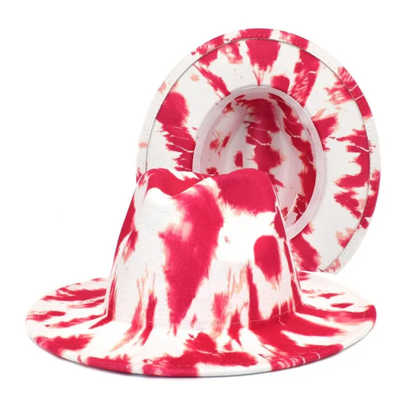 Chapeaux à large bord Fedora Femmes Hommes Tie Dye Automne Hiver Vintage Fascinator Multicolore Bleu Rouge Blanc Feutré Hat317O