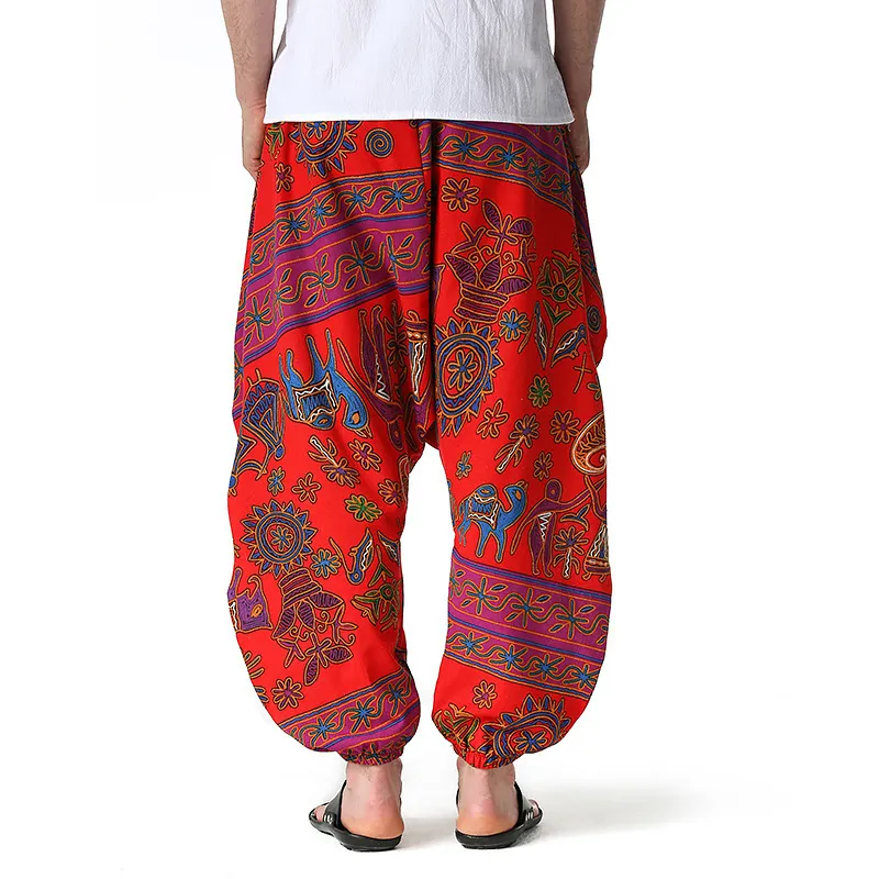 Этнические стиль мужские брюки хлопчатобумажные принты повседневные брюки мужчины дышащая уличная одежда негабаритная мешковатая африка мужская гарем брюки 210524