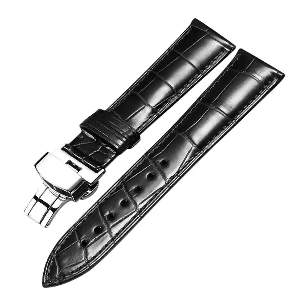Genuine Crocodile Leather Watchband 14mm 16mm 18mm 19mm 20mm 21mm 22mm Watches Strap Coffee Black Butterfly Buckle Watch Band H0915