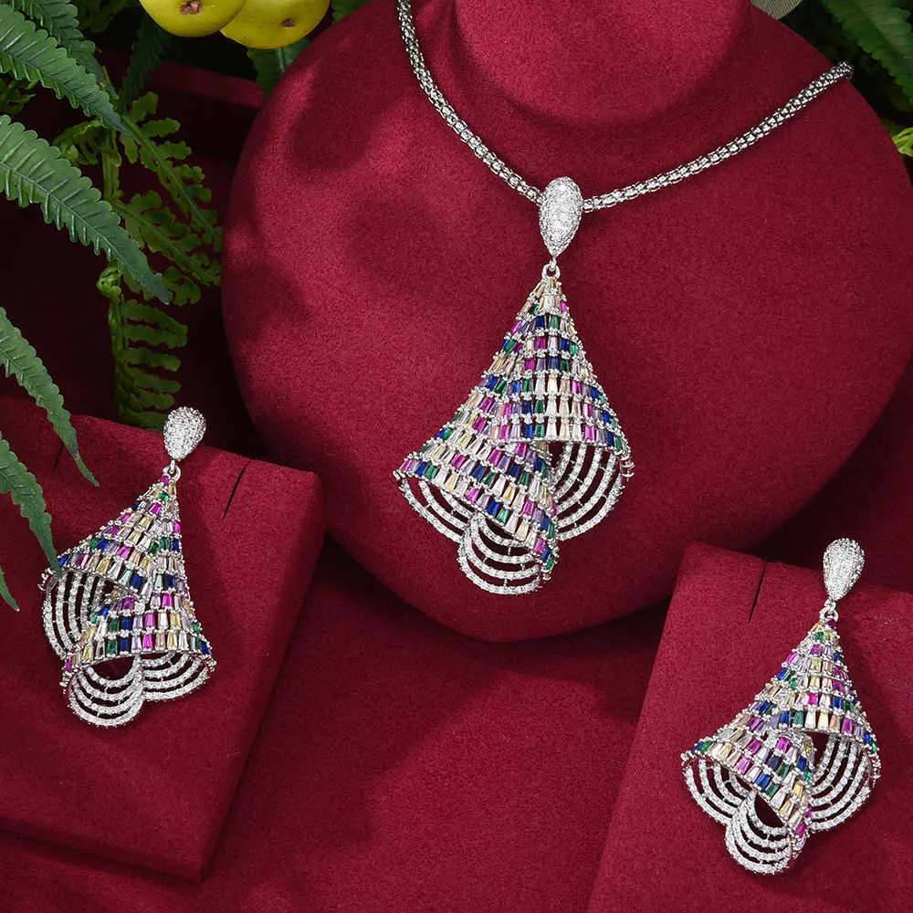GODKI 2020 nouveau luxe géométrique Noble Super complet Micro pavé cubique Zircon robe de fiançailles collier boucle d'oreille bijoux cadeau H1022