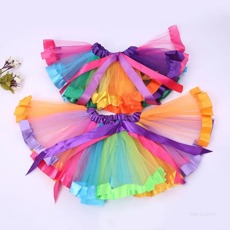 6 färgbarn kläder regnbåge kjolar mesh tutu kjol jul barn dans prestanda baby kjol party dekoration t2i52149