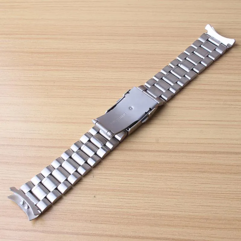 Watch Bands Curved End Watchbands 18MM 20MM 22MM 24MM Silver Stainless Steel Solid Links Straps Bracelets Safety Buckle Folding Cl213P