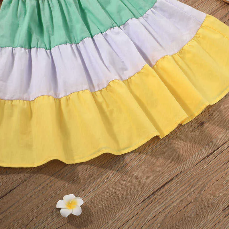 Filles Robe Été Summer Puff-manche à rayures imprimées mignonnes princesse enfant enfant vêtements 210611