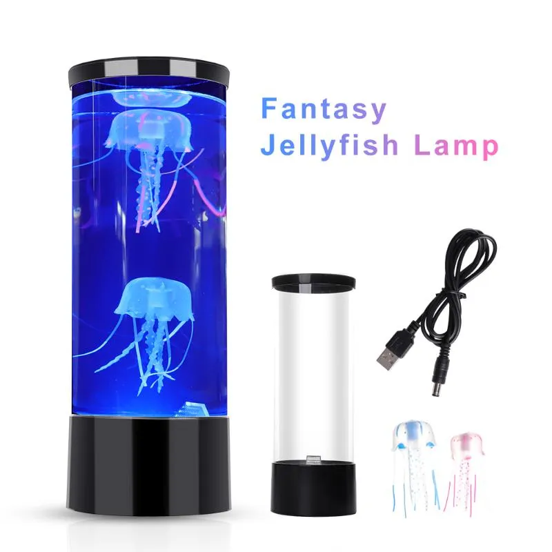 Table Lamps LED Jellyfish Lamp Bedside Night Light Color Changing Tank Aquarium Relaxing Mood Lights Lava Kids Gifts279g