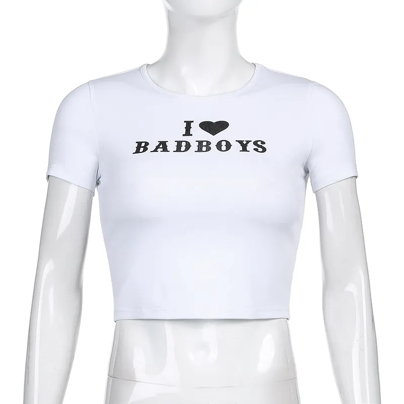 Brief print zomer t-thirts voor meisjes met korte mouw vrouwelijke kawaii y2k crop top vrouwen casual wit tee shirt Basic 210510