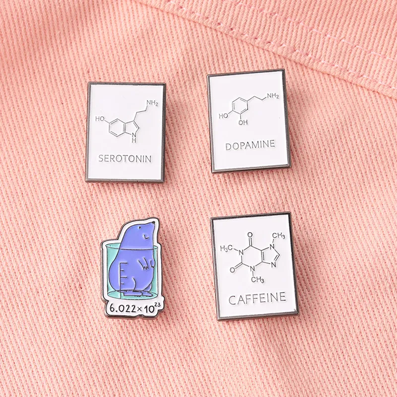 Alloy Square Black White Letter Brooches Chemical Equation Paint Lapel Pin Unisex Mouse Clothes Backpack Badge Jewelry Accessories252D