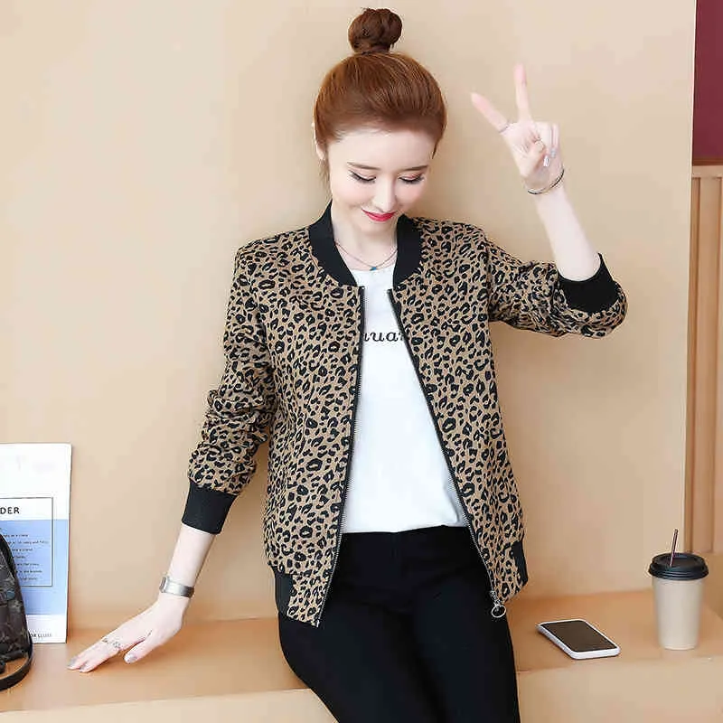 Spring Autumn Women's Jacket Casual Loose Short Leopard Print Coats Baseball Uniform s Women GD577 210506