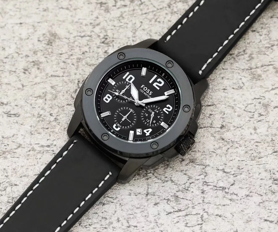Markenuhr Herren Foss Multifunktions-Stil Lederarmband Quarz-Armbanduhren Kleine Zifferblätter können funktionieren FO12230a