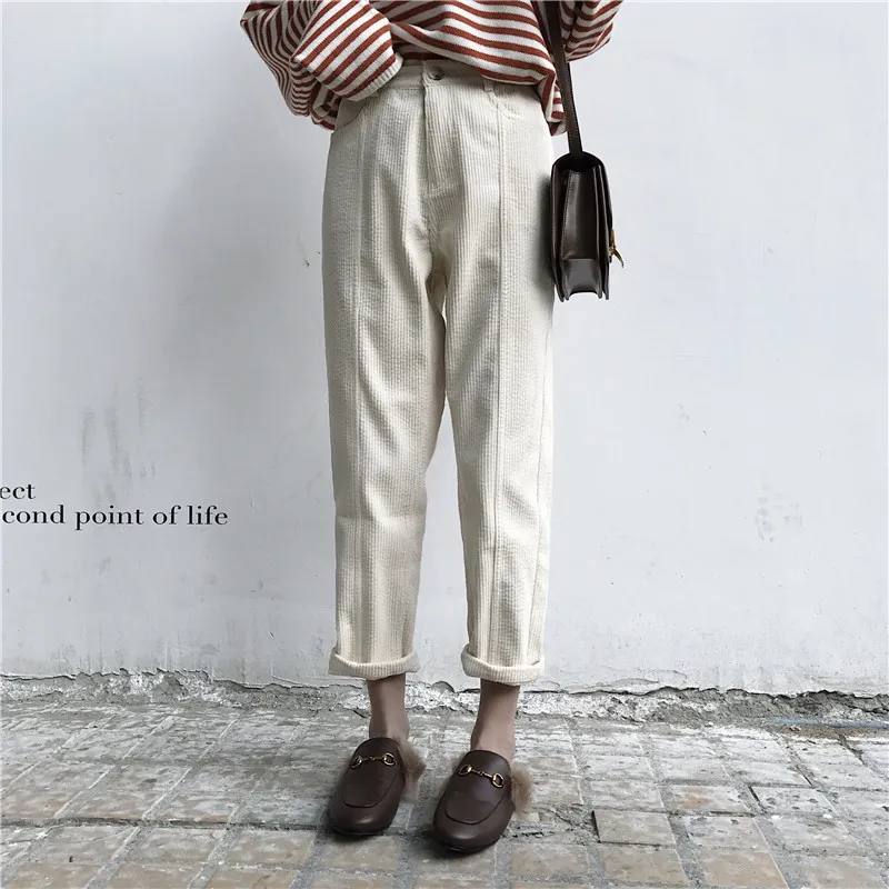 Corduroy Ankle-length Woman Pants Autumn Winter High Waist Mujer Pantalones Korean Style Trousers Ins 19243 210415