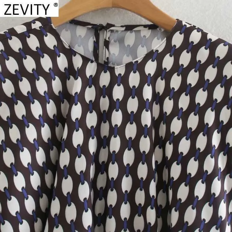 Zevity Women Vintage O首の裾の結び隠されたプリントショートブラウスレトロなオフィスレディース長袖ビジネスシャツシックBlusa Tops LS7328 210603