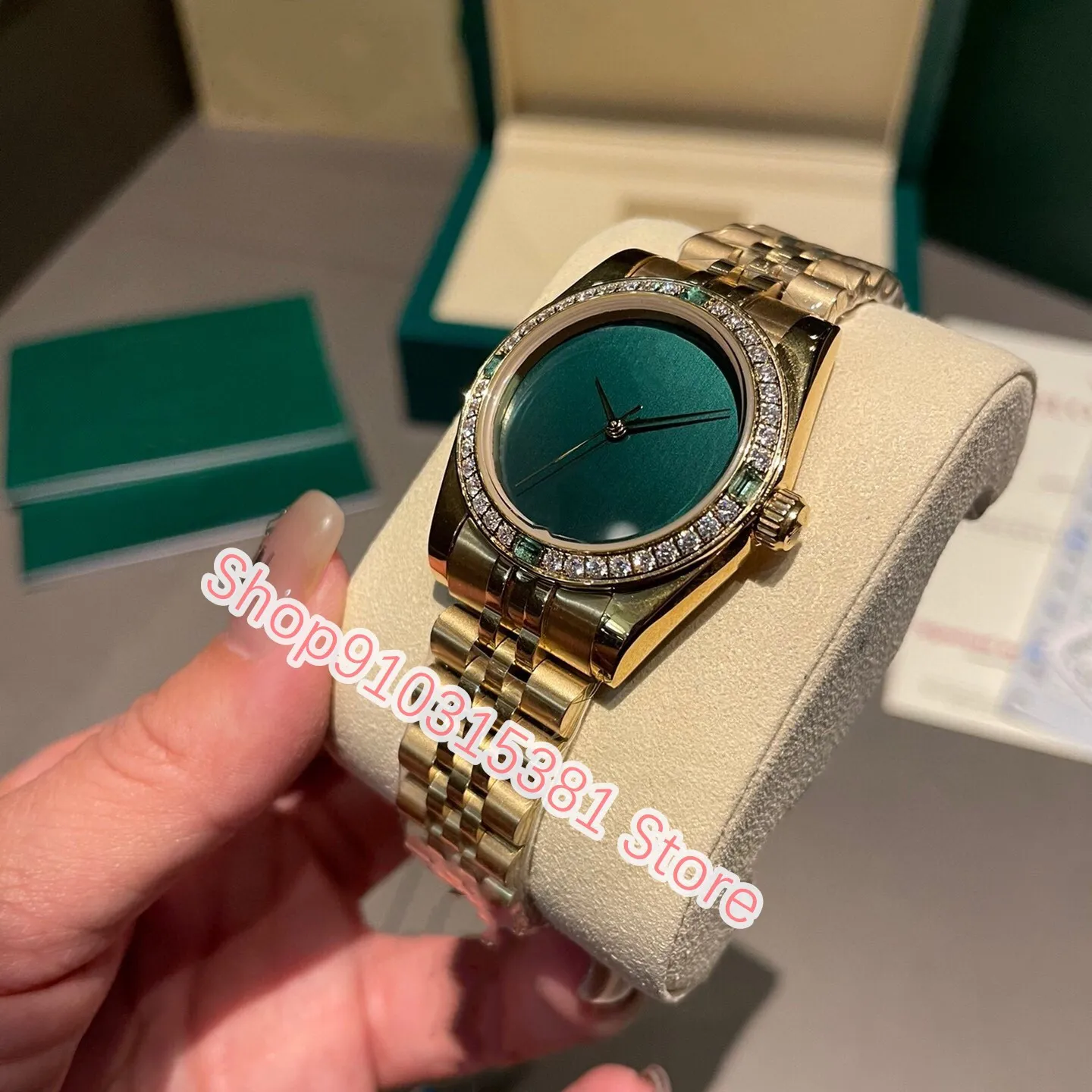 Classic New Women Stainless Steel sport Watches Classic Brand Green Gem Wristwatch Female crystal Diamond quartz clock