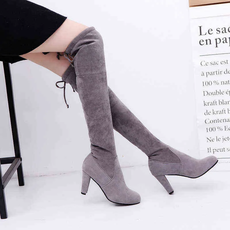 2024 Nouveau Faux Daim Slim Bottes Sexy Sur Le Genou Haute Femmes Mode Hiver Cuissardes Chaussures Femme Mode Botas Mujer 240318